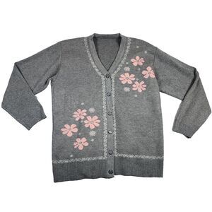 Women's Floral Rhinestone Girly Chic Coquette Button Up Wool Blend Cardigan Sz M